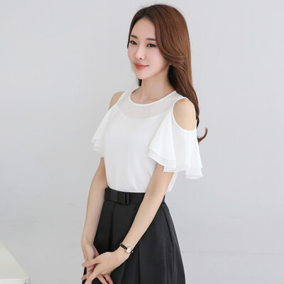 

Womens White Chiffon Shirts Summer Ladies Causal Off Shoulder Shirts Tops Fashion Female Tops