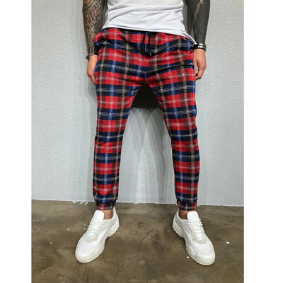 

Fashion Men Plaid Casual Pants Joggers Slim Fit Skinny Casual Pencil Trousers