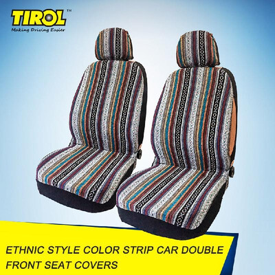 

4-piece Tirol Universal Double Front Seat Covers Color Strip Car Seat Cover Front Seat Protectors Ethnic Style Seat Decoration Cov