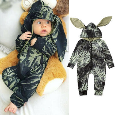 

UK Newborn Kid Baby Boy Girl Hooded Clothes Zipper Romper Jumpsuit Winter Outfit