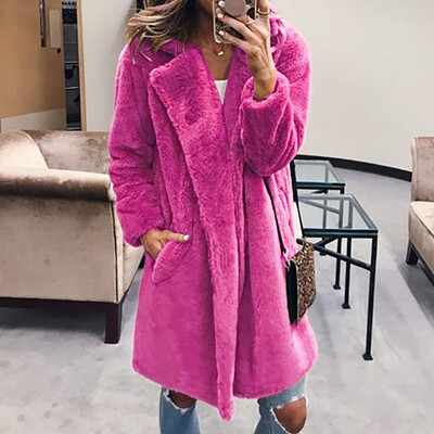 

Toponeto Womens Ladies Warm Faux Fur Coat Jacket Winter Solid Turn Down Collar Outerwear