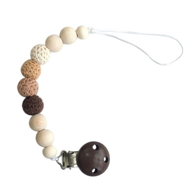 

Baby Pacifier Holder Clip Nipple Teether Solid Wooden Beads Wool Ball Dummy Chain Anti-drop Handmade