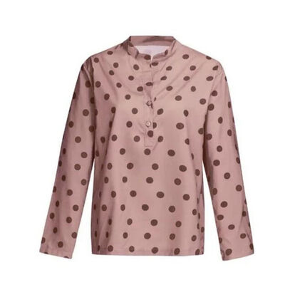

Plus Size Women Shirt Office Ladies Fashion Dot Print Long Sleeve Stand Collar Blouse Loose Single Breasted Blouses Casual Tops