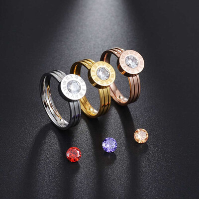 

Love Screw Stone Roman Numerals Jewelry 4 Color Stone Interchangeable Ring Stainless Steel Ring