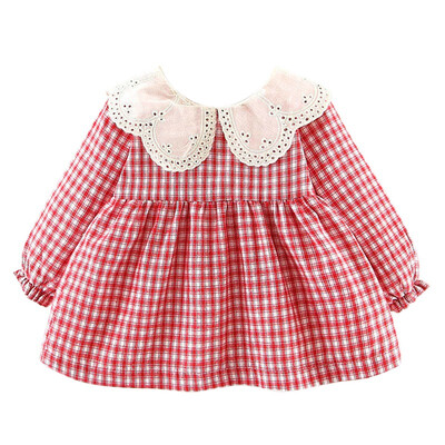 

Autumn Casual Toddler Baby Girls Long Flare Sleeve Plaid Print Thicken Dress Kids Princess Pageant Dresses