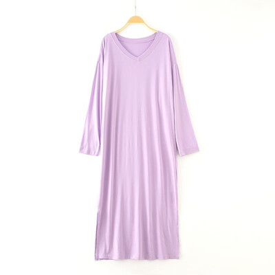 

Women Long-sleeved V-neck Dress Loose Modal Nightdress Large Size Long Night Dress New Arrived