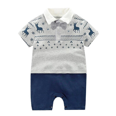 

Infant Baby Gentleman Design Short Sleeve Rompers Kids Boys With Bowknot Jumpsuit Newborn Clothes
