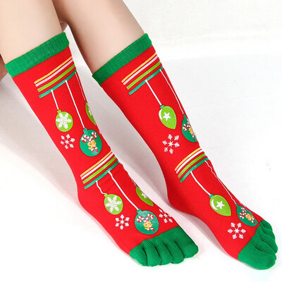 

1 Pair New Fashion Christmas Women Funny Cartoon Printed Toe Socks Cotton Five Fingers Socks