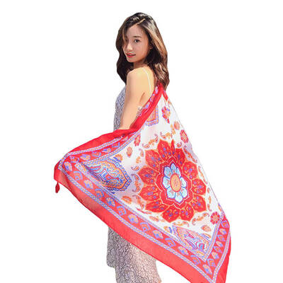 

Women Colorful Floral Printed Large 180x90cm Breathable Polyester Scarf for Beach Offices