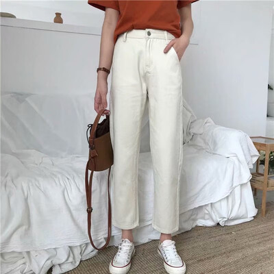 

Korean Style Solid Color Jeans Women Straight Jeans Autumn New jean femme Loose Harem Pants High Waist Jeans