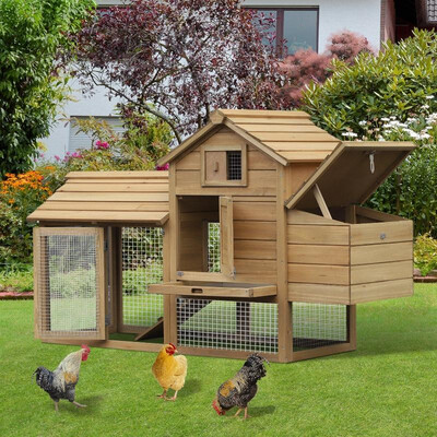 

Solid Wood Enclosed Outdoor Backyard Chicken Coop Kit with Nesting Box