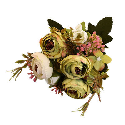 

Simulation Bouquet Small Bud Silk Roses with Diamonds Simulation Flowers Roses Plants with Leaves for Home Wedding Decoration