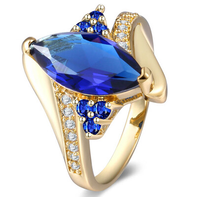 

Artificia Rhinestone Blue Shape Of Horse Eye Zircon Ring Gold Size 6-10 For Lady