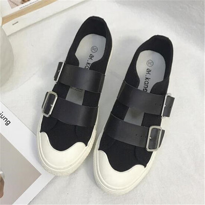 

DIWEINI 2019 Womens Vulcanize Shoes Sneakers Black White Hook & Loop Canvas Shoes White Sneakers Women Rubber Sole Women Shoe