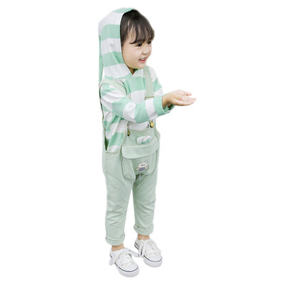 

Girls Clothing Sets Autumn Striped Print Hoodie Blouse Top Trousers Strap Pants 2 PCS Long Sleeve Children Set Girl Clothes Suit