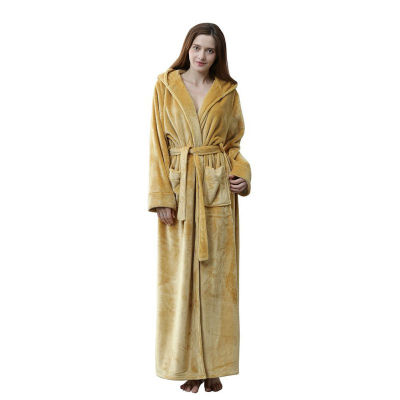 

Lovers Thermal Hooded Extra Long Flannel Bathrobe Women Men Thick Warm Winter Kimono Bath Robe Bridesmaid Robes Dressing Gown