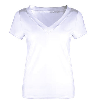 

Plus Size Solid Color Slim Fit Women Deep V Short Sleeve T-Shirt Summer Top
