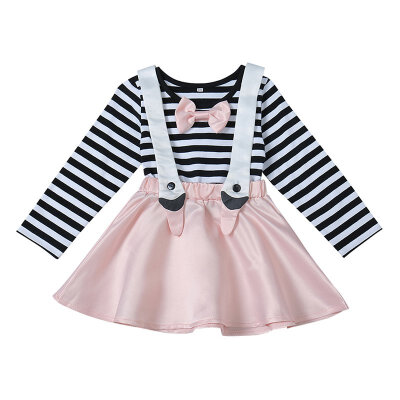 

Spring Baby Girls Stitching Princess Dress Childrens Plaid Dresses Kids Striped Long Sleeve Shoulder Bow Dress Vestido 1-6Y