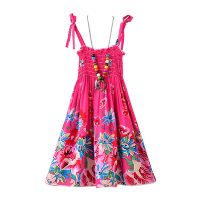 

Casual Baby Girls Dress with Necklace Sleeveless Floral Print Strap Kids Dress For Girls Clothes Toddler Sundress