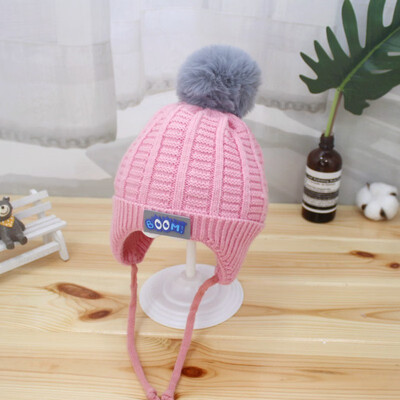 

Autumn Winter Cute Baby Girls Boys Toddler Warm Solid Print Hats With Ball Design Casual Caps Headwear