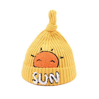 

Newborn Cute Autumn Winter Warm Kids Baby Caps Cartoon Sun Print Hats Knitted Wool Hemming Caps