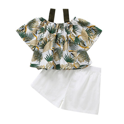 

Baby Girl Shorts Sets 24 Months Summer Baby Girls Off-shoulder Leaves Print T-shirt TopsShorts Suits Casual Outfits Sets