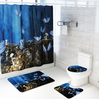

〖Follure〗Creative Flower Shower Curtain Floor Mat Four-piece Bathroom Mat Set