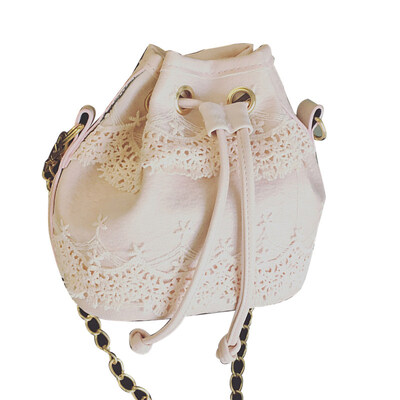 

Fashion Womens Solid Color Lace Faux Leather Crossbody Shoulder Bucket Bag