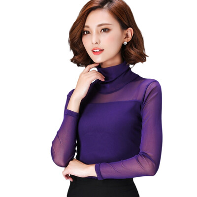 

New Women Blouse Shirt Black White Sexy Long Shirt Casual Long Sleeve Lace Blouse Under Shirts Hollow Tops For Woman W13
