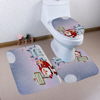 

Toponeto 3PCS Christmas Bathroom Non-Slip Pedestal Rug Lid Toilet Cover Bath Mat Set