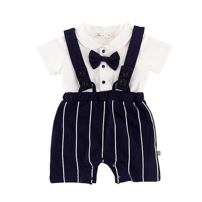 

Fashion Baby Rompers Gentleman Strap Design Short Sleeve Rompers Kids Boys Jumpsuit with Bowknot Newborn Clothes