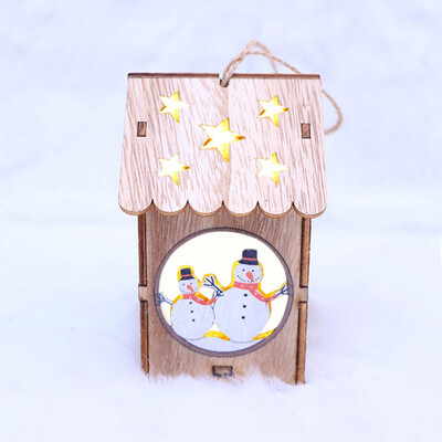 

〖Follure〗LED Light Wooden Dolls House Villa Christmas Ornaments Xmas Tree Hanging Decor