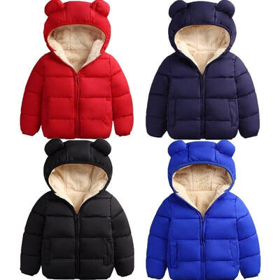 

Winter Infant Kids Baby Girls Boys Down Parkas Coat 3D Ears Hooded Long Sleeve Zipper Solid Warm Outfits 4 Colors