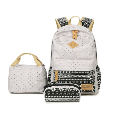

3PcsSet Girls Student Casual Lightweight Canvas BackpackLunch BoxPencil Case