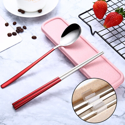 

304 Stainless Steel Tableware Set Portable Simple Cutlery Set For Student Chopsticks Spoon Fork