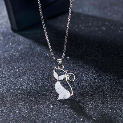 

925 Sterling Silver Women Fashion New Design Brand Cat Necklace Fire Opal Necklaces Pendants Animal Jewelry Gifts
