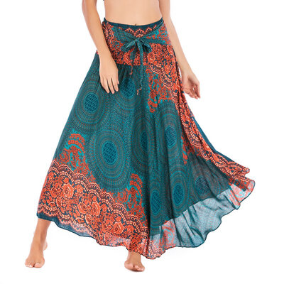 

Thai cotton silk pop print belly dance skirt beach holiday two wear big swing skirt