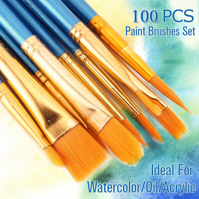 

1750100Pcs Kids Artist Nylon Wool Oil Painting Brush Set Round Pointed Tip Paint Brush Set