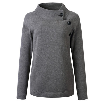 

Women Fashion Button Sweatshirt Turtleneck Long-sleeve Solid Color Sweatshirt Pullover Autumn Winter Clothes New
