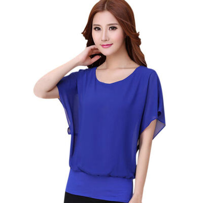 

Womens Tops Fashion 2017 Women Summer Chiffon Blouse Plus Size Ruffle Batwing Short Sleeve Casual Blouse Black White Red Blue