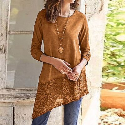

Tailored New Women Fashion Long Sleeve Casual Irregular Hem Lace T-shirt Women Blouse