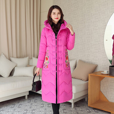 

Toponeto Fashion Women Hooded Winter Floral Embroidery Windbreaker Coat Jacket Overcoat