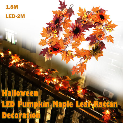 

〖Follure〗LED Halloween Autumn Pumpkin Maple Leaves Rattan Rattan Festival Decor 18M