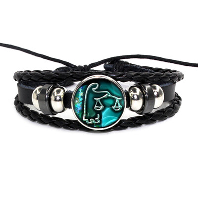 

Retro Leather Rope Twelve Constellations Time Gem Weaving Bracelet Fashion Wild Men Women Accessories