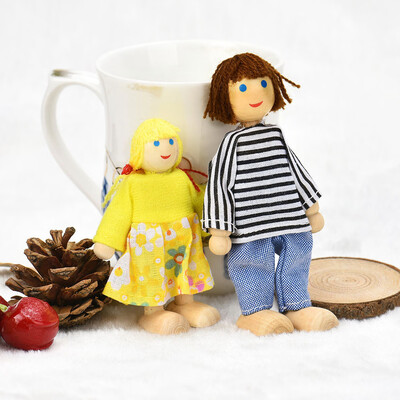 

Siaonvr 6 Dolls Cartoon Wooden House Family People Kids Children Pretend Play Gift Toy