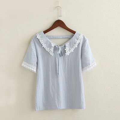 

Women Shirt fresh cute doll collar loose cotton shirt White Shirt Cute Mori Girl Style For Ladies