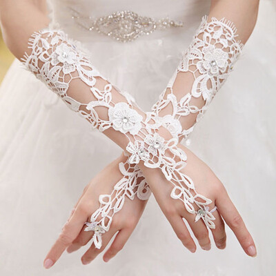 

1 Pair White Lace Floral Bride Wedding Party Evening Dress Fingerless Gloves