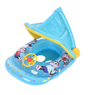 

Gobestart Swimming Ring Inflatable Baby Float Sunshade Swimming Boat Seat With Sun Canopy