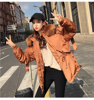 

Winter 2018 down jacket female big wool collar student bread jacket Korean version is thicker cotton clothes down coats