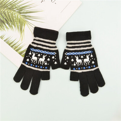 

1 Pair Adult Christmas Elk Deer Knitted Gloves Thicken Two-Finger Touch Screen Full Finger Mittens To Keep Warm Gloves
